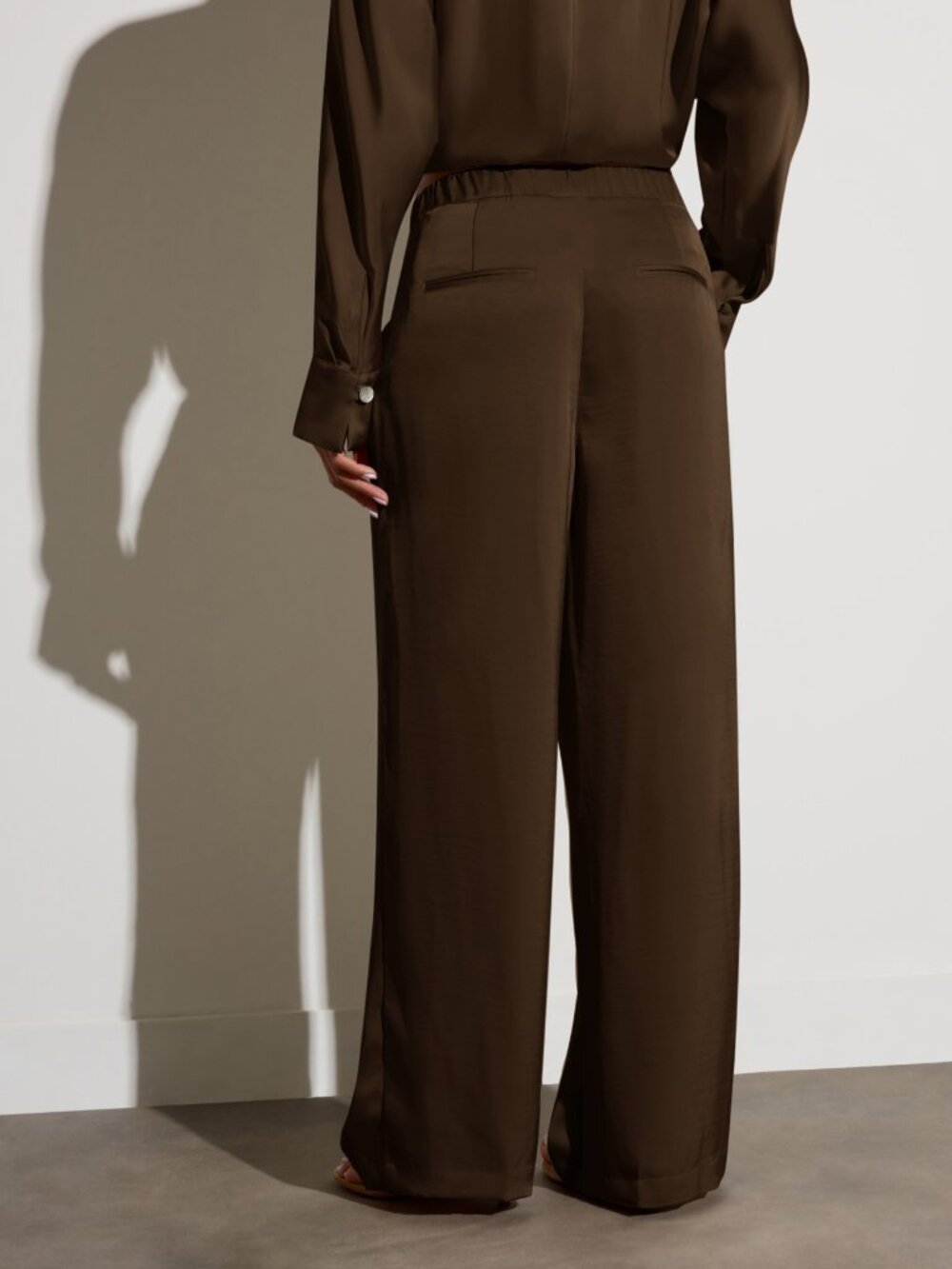 Chocolate Brown Elegant Women's High Waist Wide Leg Palazzo Trousers Fluid - Picture 6 of 6